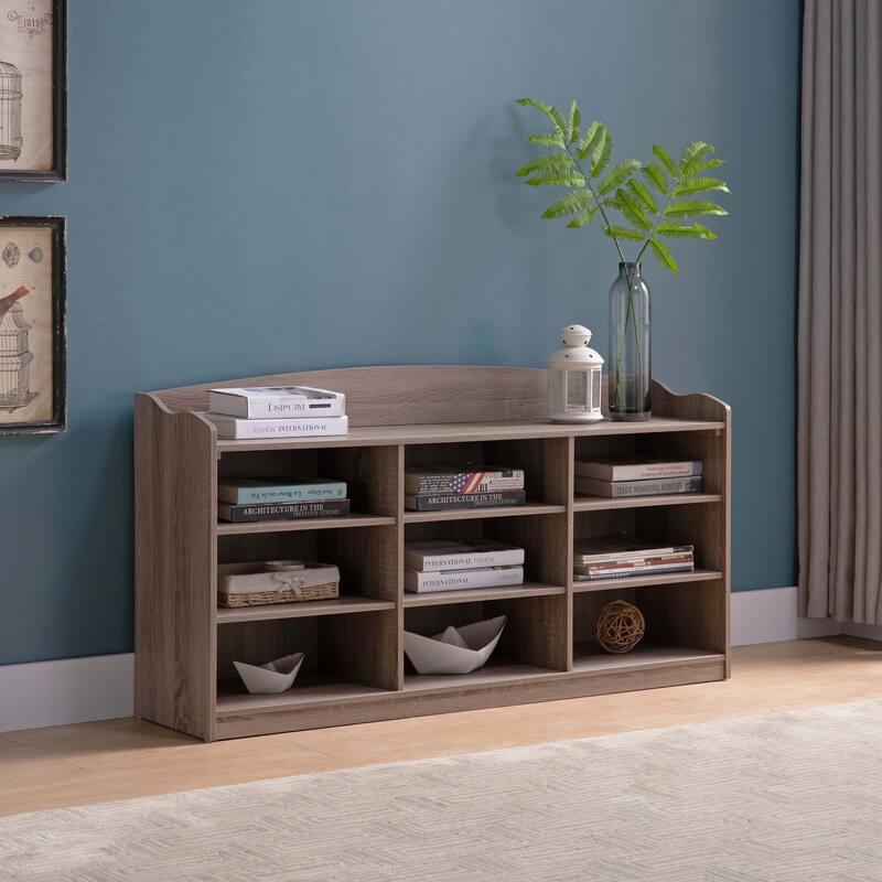 Wooden Shoe Storage Bench, Nine Storage Shelves, Entryway Organizer, Dark Taupe - taupe