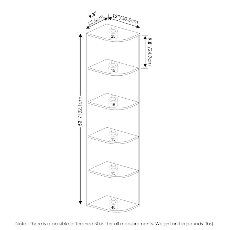 Furinno Pasir 5-Tier Corner Open Shelf Bookcase