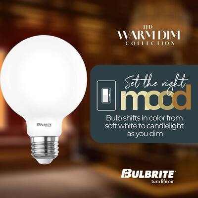 Bulbrite 9 Watt LED G25 Light Bulbs, Warm Dimming 3000K (Soft White) - 1800K (Candlelight), 800 Lumens, (2 Pack) - Pack of 2