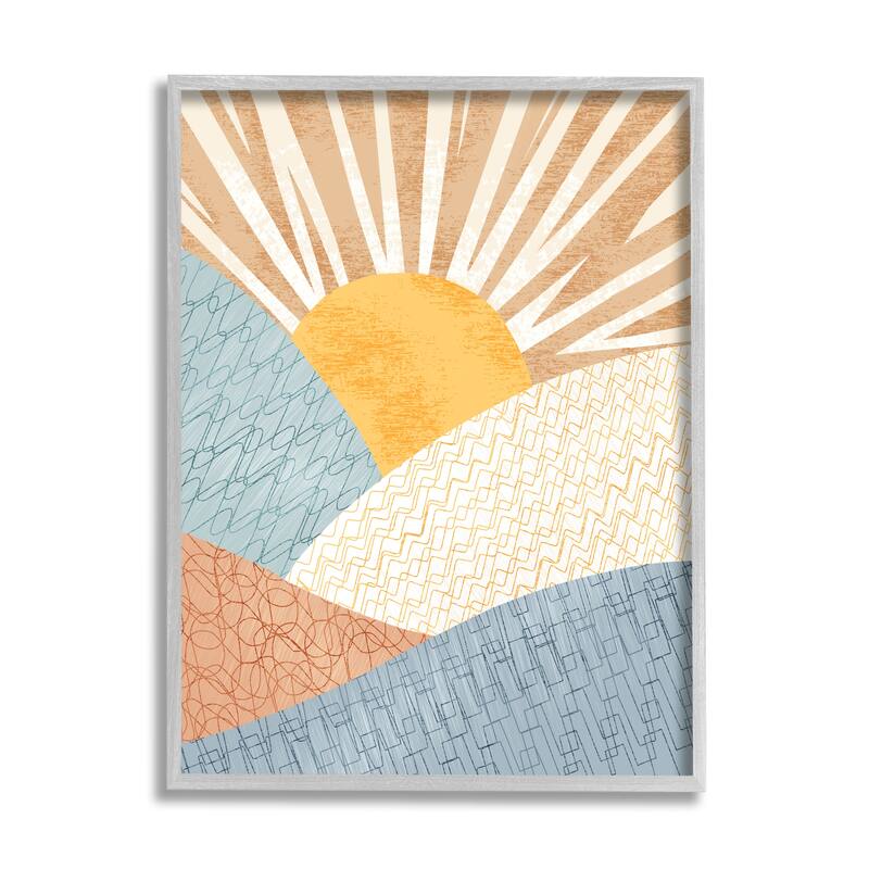 Stupell Kids' Bold Sun Sunrise Rolling Hills Abstract Patterns Framed Wall Art - Yellow