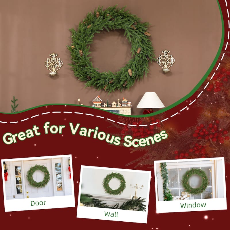 HOMCOM 36in Xmas Wreath: Pine Cones, 224 Branches, Artificial Norfolk Pine, Indoor Decor