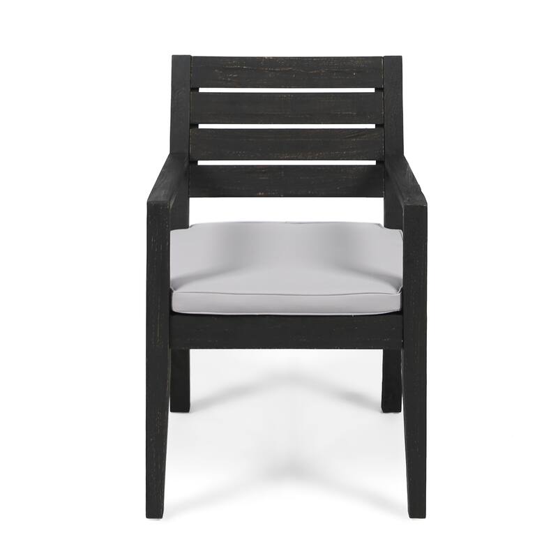 6-Piece Outdoor Acacia Wood Dining Set with Rectangular Table, 4 Cushioned Chair, and Bench