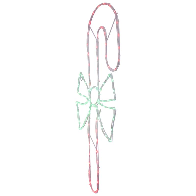 28" Green & White LED Lighted C&y Cane Bow Christmas Window Silhouette
