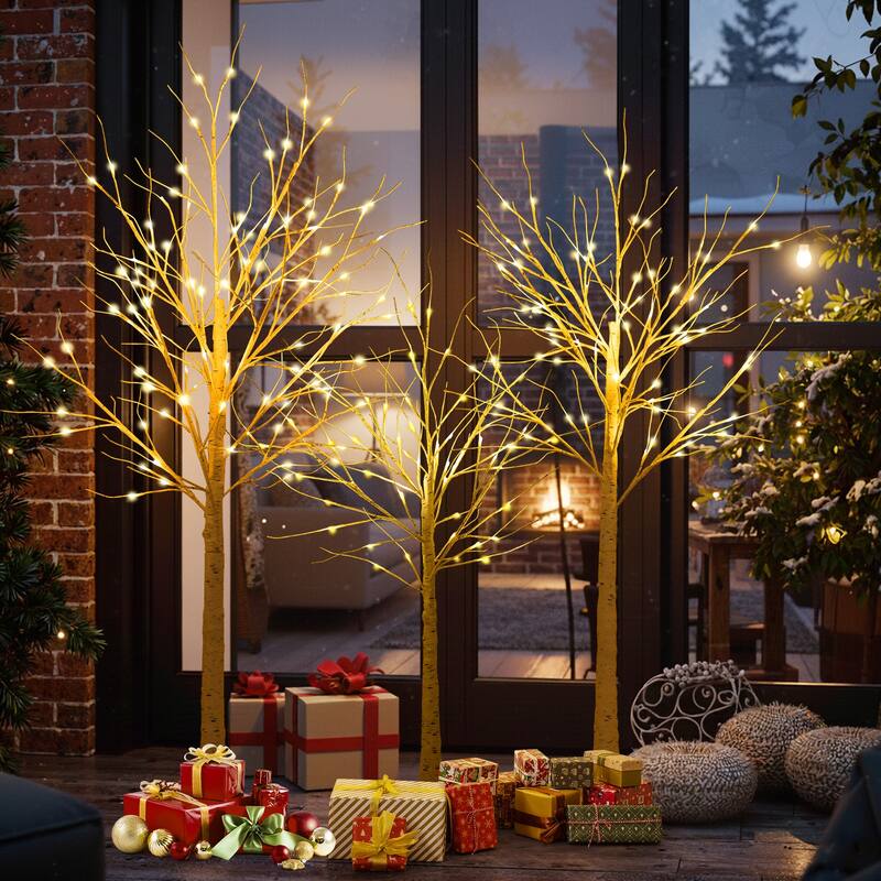 Gymax 4/5/6 FT Outdoor Pre-Lit Artificial Christmas Tree w/ 216 Warm