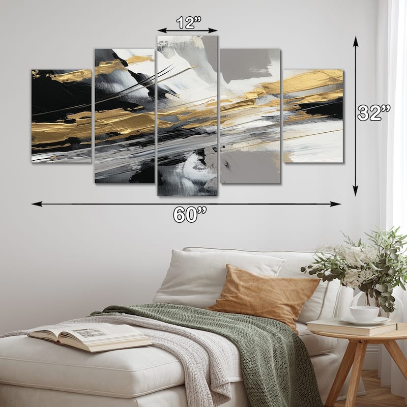 Designart "Golden River Wildness Abstract Gold And Black" Abstract Multipanel Canvas Wall Art set