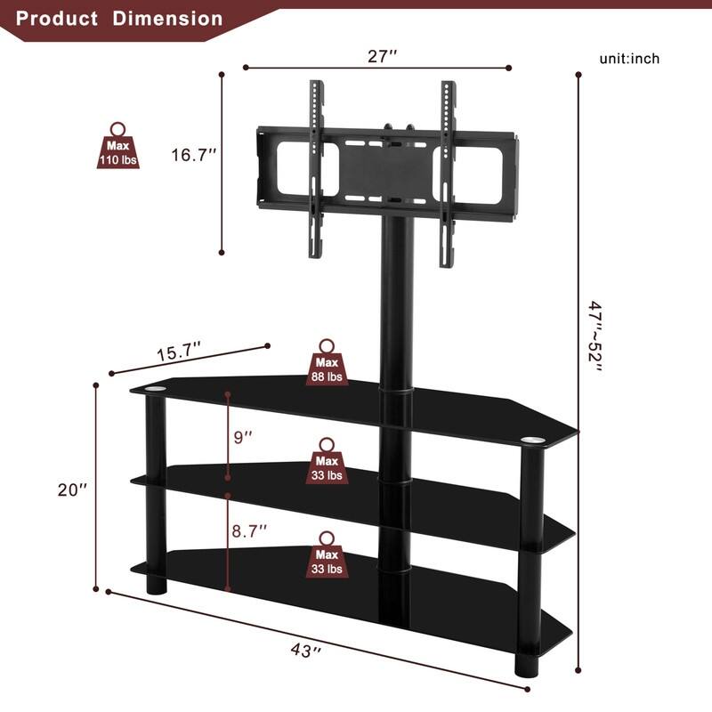 3-Tier TV Stand Height Adjustable Bracket Swivel