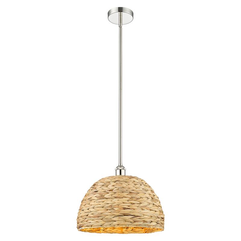 Innovations Lighting Endless Possibilities Edison - Woven Rattan - 1 Light 16" Stem Hung Mini Pendant - Polished Nickel