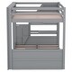 preview thumbnail 8 of 34, Full Size Pine Wood Bunk Bed with Storage Staircase, Multifunctional Convertible Daybed with 3 Drawers & Full-length Guardrail