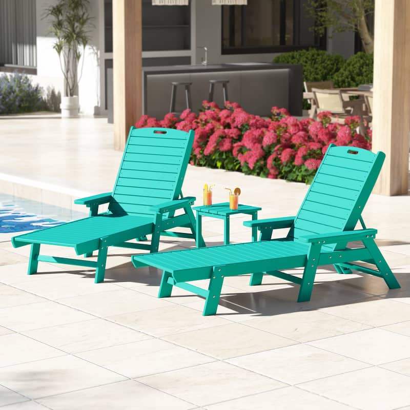Laguna Hdpe All Weather Outdoor Patio Pool Reclining Chaise Lounges With Square Side Table (3-Piece Set)