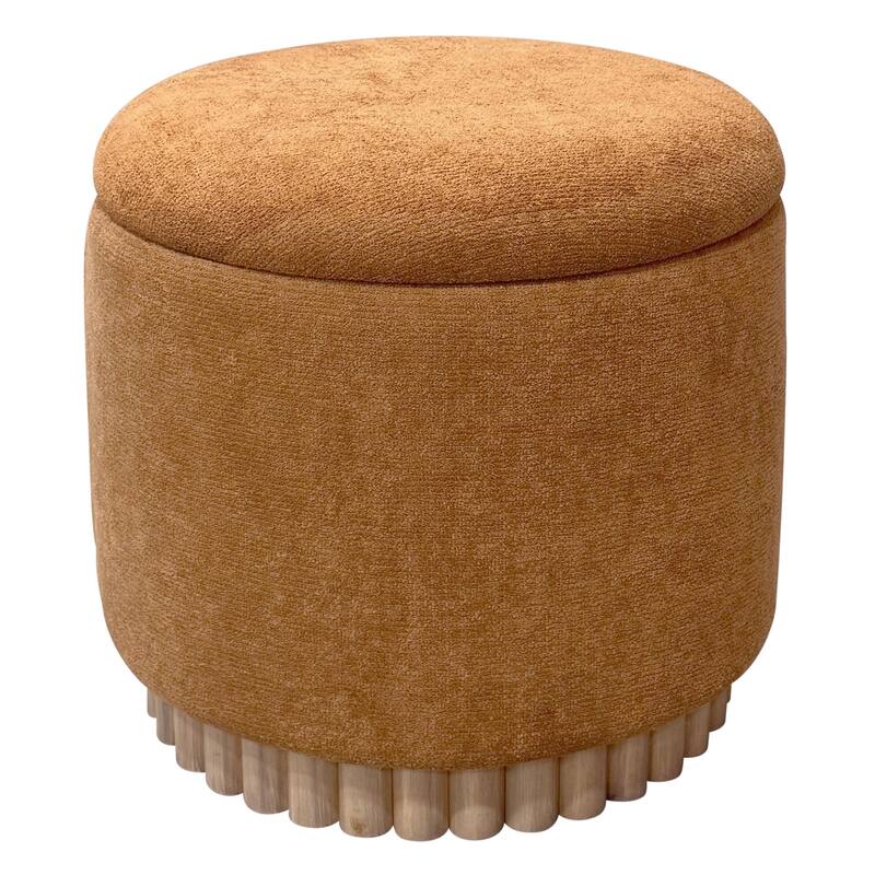 Modern Fabric and Solid Wood Round Storage Ottoman - Rust