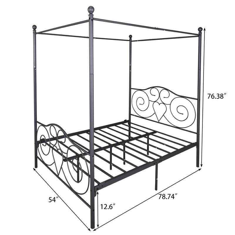 Canopy Metal Bed Frame with Vintage Style Headboard & Footboard ，Easy DIY Assembly All Parts Included