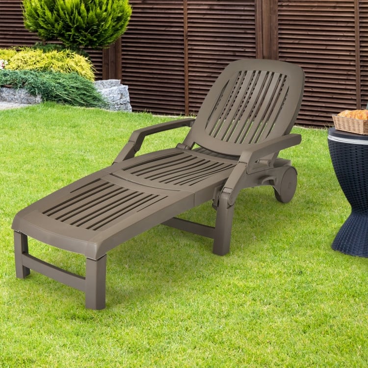 Adjustable Patio Sun Lounger with Weather Resistant Wheels - 65.5" x 29" x16.5"-37" (L x W x H)