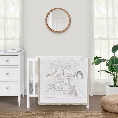 Sweet Jojo Designs Jungle Safari Animals Boy Girl Gender Neutral Unisex 3pc Mini Crib Bedding Set Giraffe Elephants Serengeti