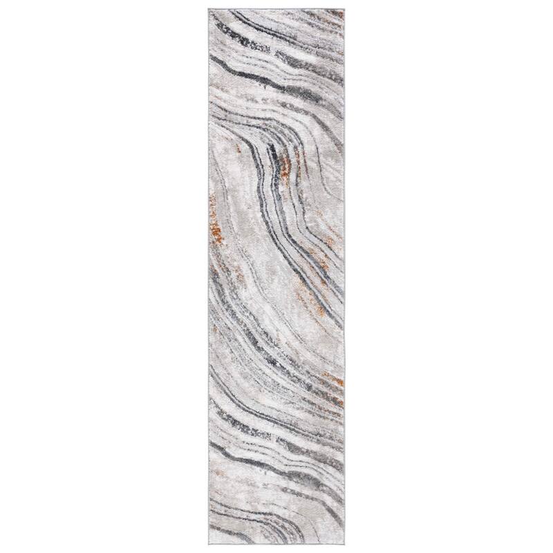SAFAVIEH Meadow Rifka Modern Abstract Rug - 2' x 8' Runner - Light Grey/Black