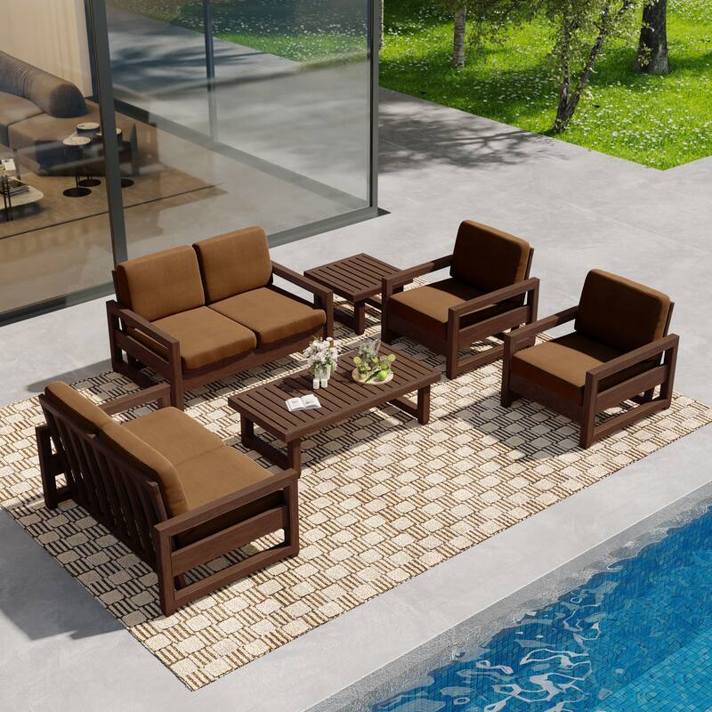 Oversize Teak Wood Loveseat Armchair Outdoor Patio Conversation Set with Cushion