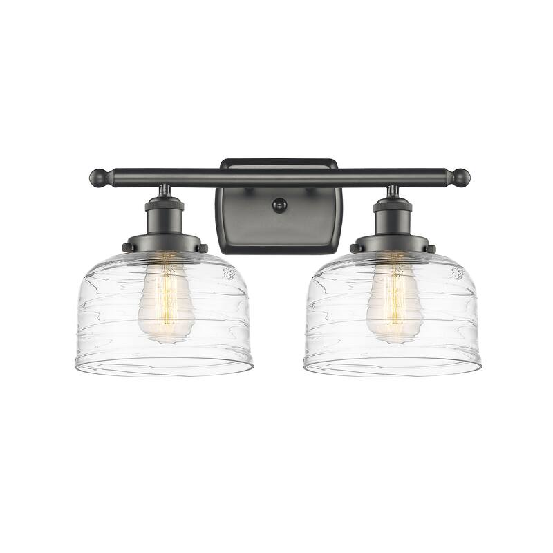 Innovations Lighting Ballston Urban Bell - 2 Light 18" Bath Vanity Light - Oil Rubbed Bronze/Clear Deco Swirl