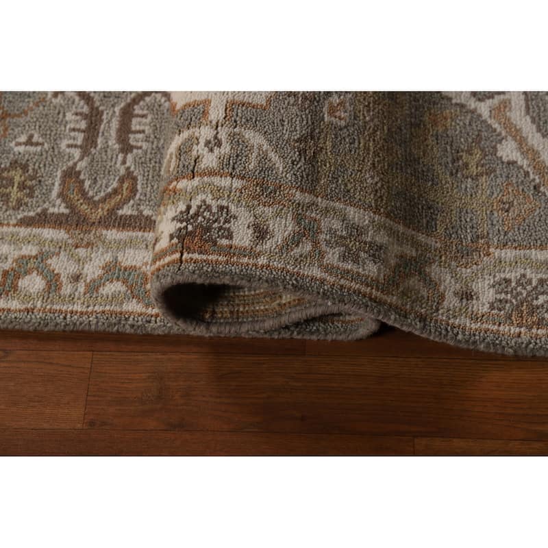 Gray Oushak Indian Runner Rug Hand-Knotted Floral Wool Carpet - 2'6"x 11'8"