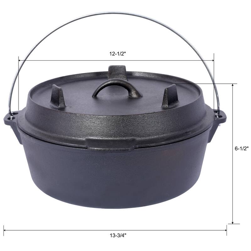 Outdoor Camping Deep Pot and Skillet Lid with Iron Pot Rack and Lid Lifter, Pre-Seasoned Cast Iron Dutch Oven
