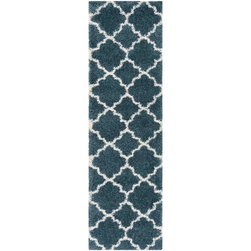 SAFAVIEH Hudson Shag Jeryl Glam Trellis 2-inch Area Rug - 2'3" x 12' Runner - Slate Blue/Ivory