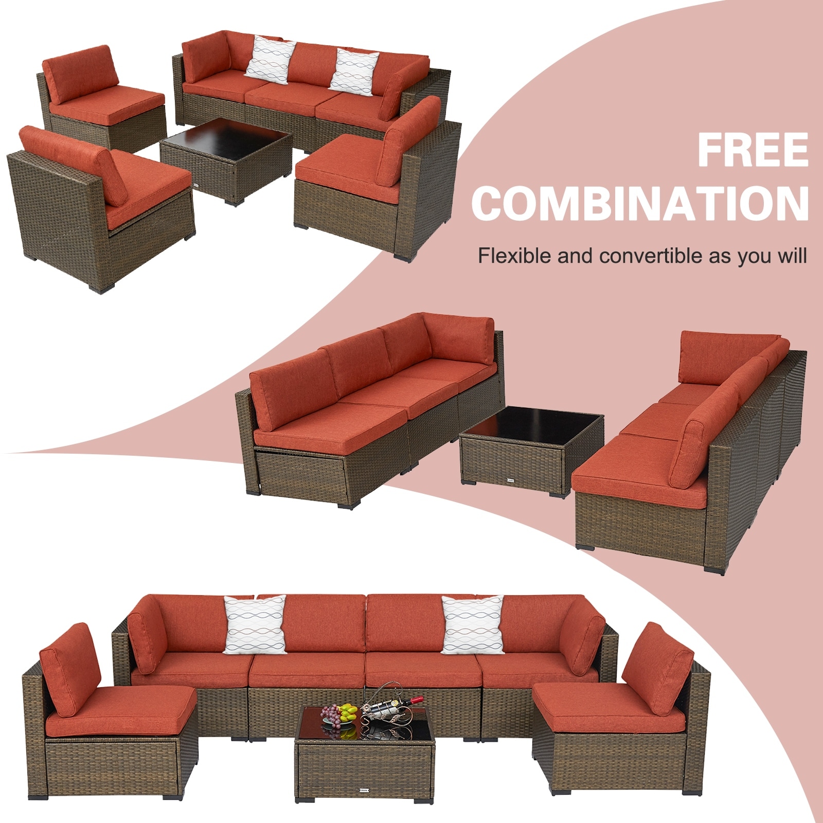 Kinsunny 7 Piece Outdoor Furniture Patio Sectional Furniture Set All Weather Cushioned Rattan Wicker Sofa Set Bed Bath Beyond 22869261