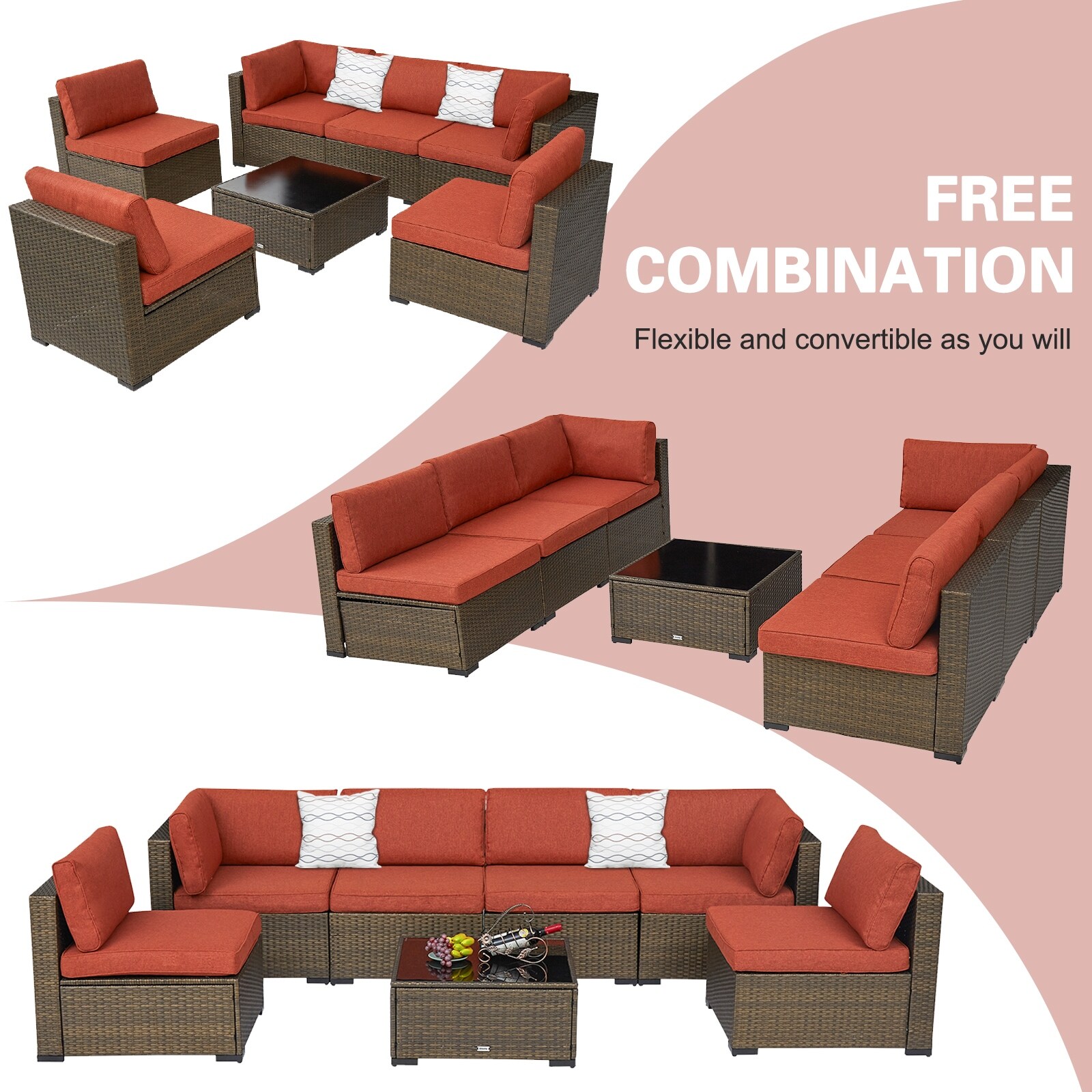 Kinbor Outdoor Sectional Sofa All Weather Patio Furniture Rattan
