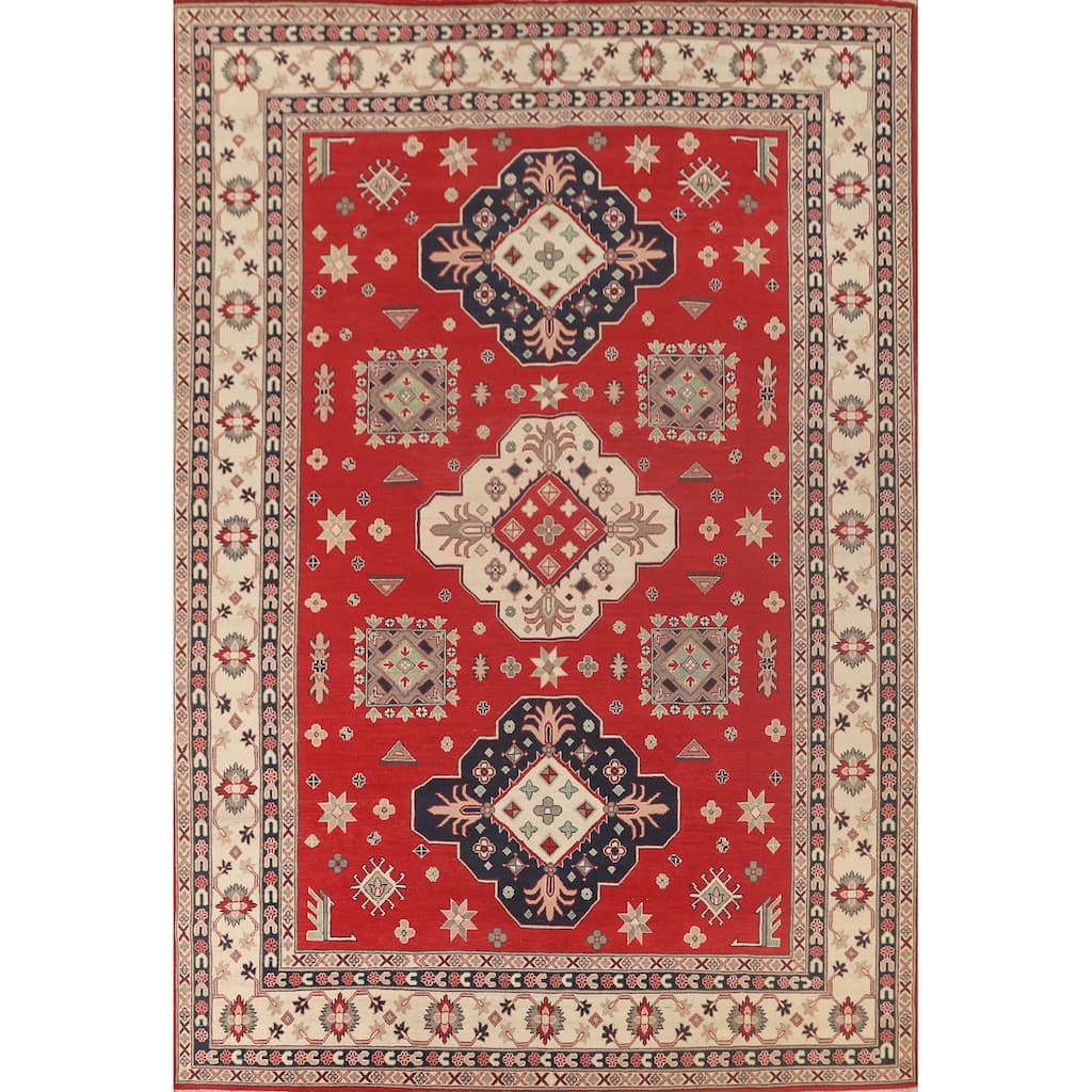 Red Kazak Oriental Area Rug Handmade Traditional Wool Carpet - 9'0"x 12'8"
