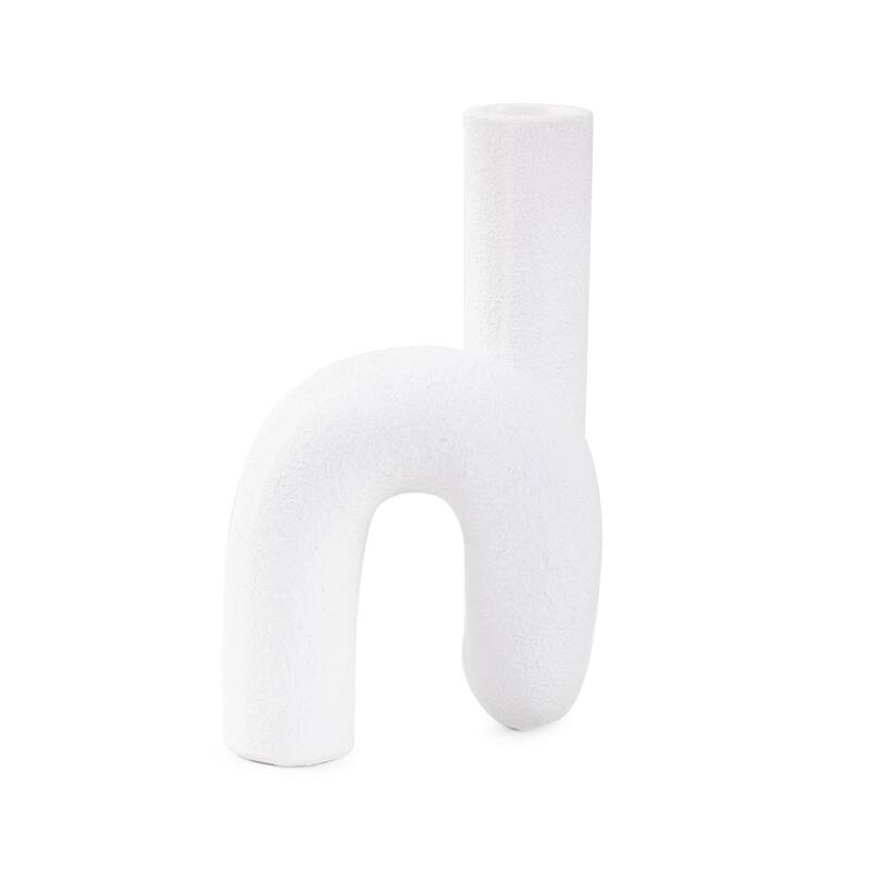 White Abstract Curved Tube Vase Tall