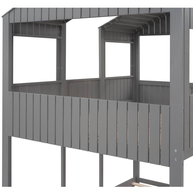 Full Over Full WoodBunk Bed with Roof
