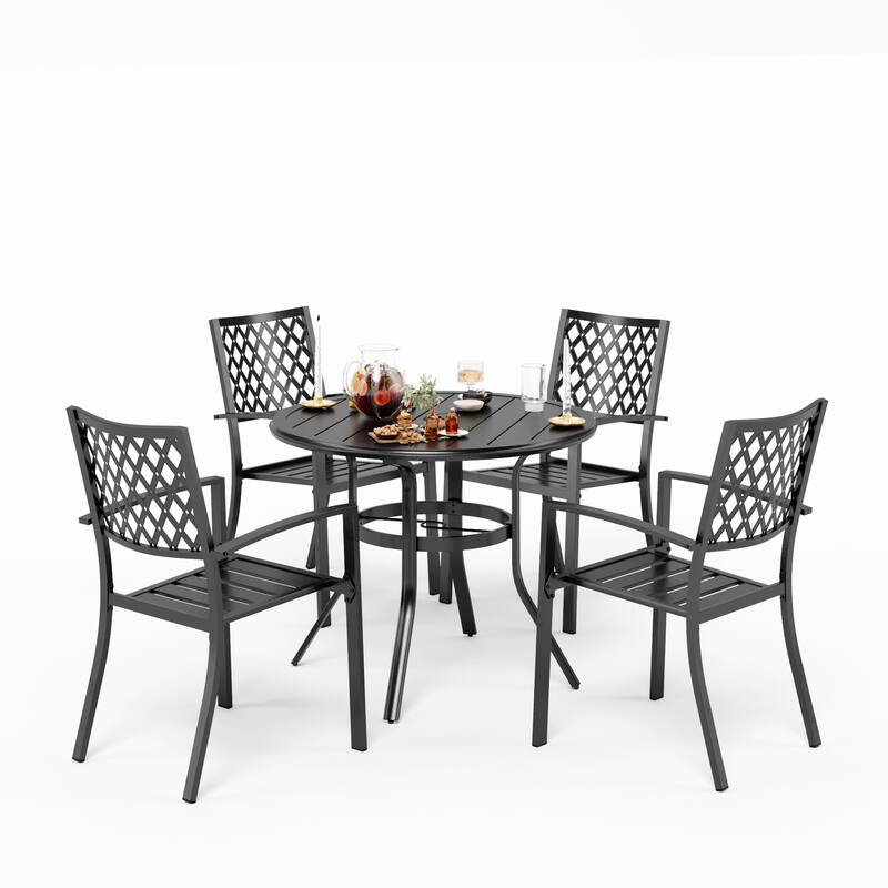 MAISON ARTS 5-Piece Outdoor 37.8"/42" Round Metal Patio Dining Set