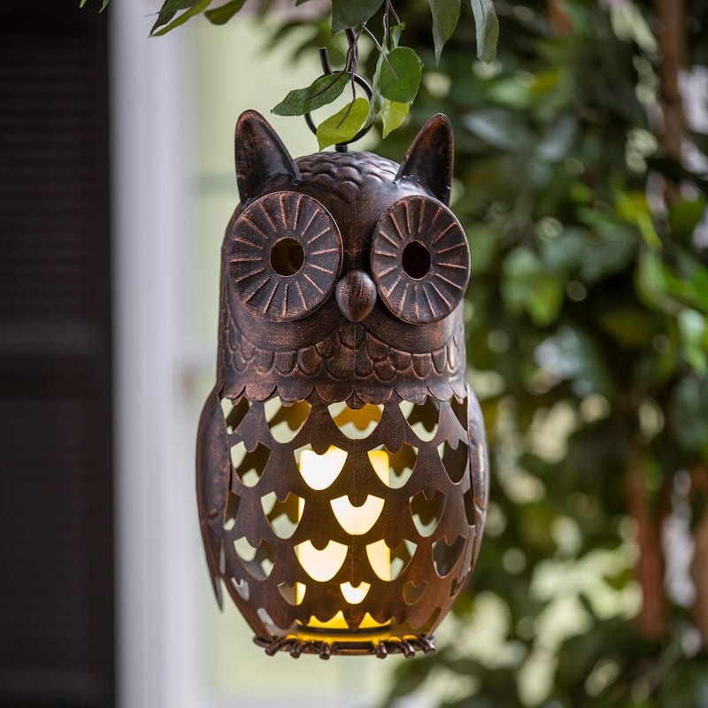 18" LED Owl Metal Garden Statue