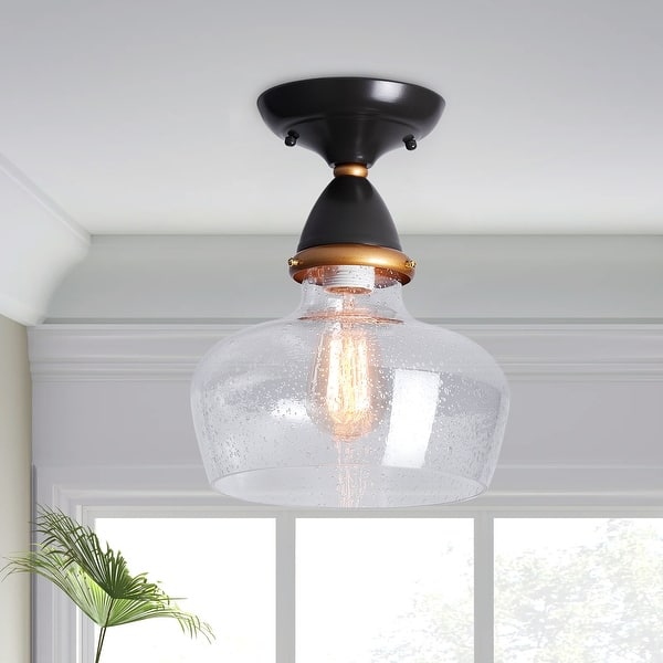 slide 9 of 8, Vintage Brown 1-Light Transparent Bubble Glass Semi Flush Mount Lamp Brown