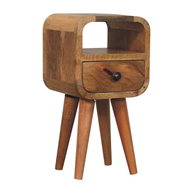 Solid Wood Extra Mini Oak-ish Curve Open Slot Nightstand