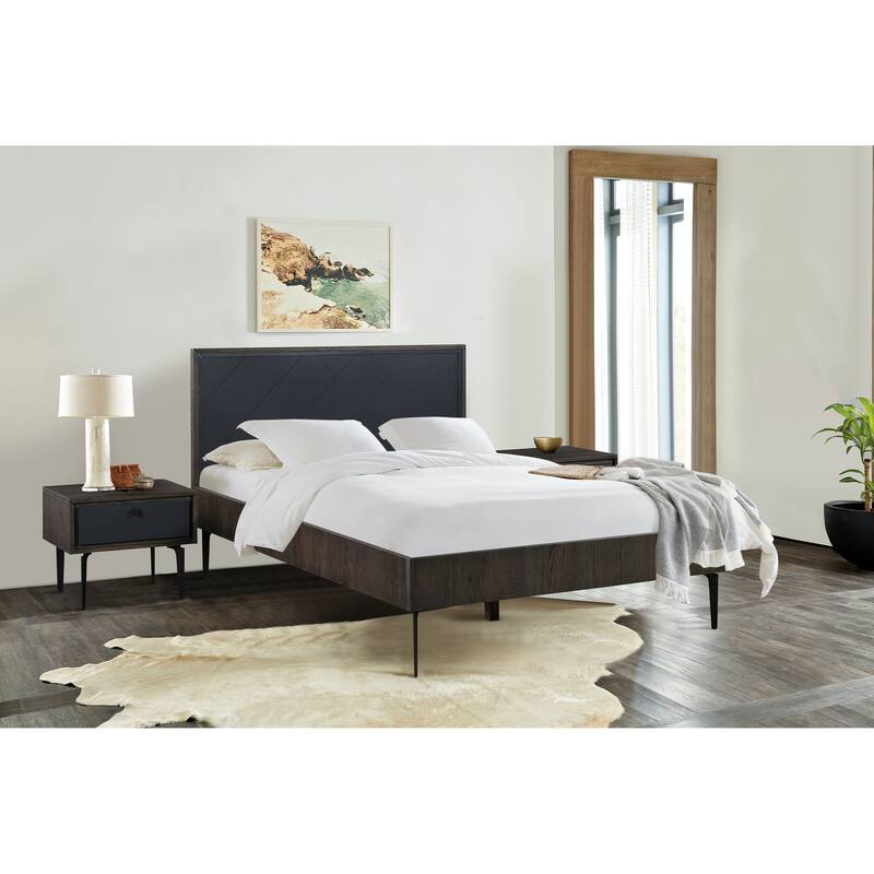 Cross Dark Gray Solid Oak King or Queen 3pc or 4pc Bedroom Set - Queen - 3 Piece