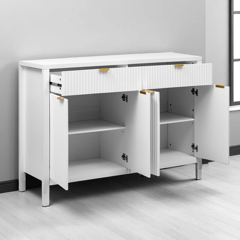 Modern Sideboard Buffet Cabinet with Wave Pattern, 2 Drawers, 4 Doors, Adjustable Shelves, Scandinavian Style