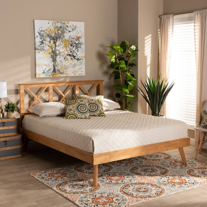Modern Brown Wood Platform Bed - Sturdy Bed Frame for Bedroom - Low Profile Design