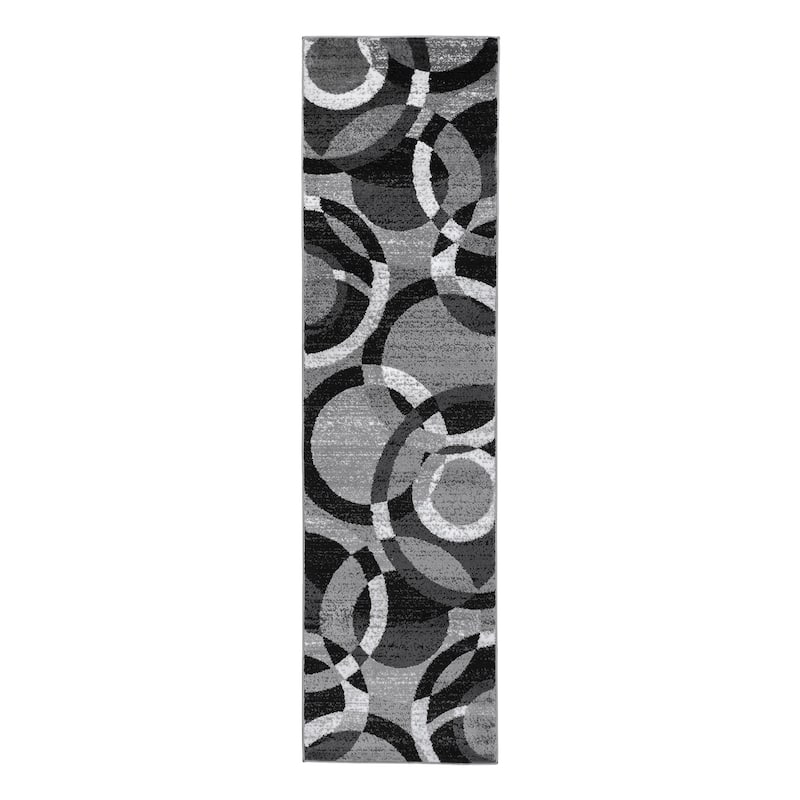 World Rug Gallery Geometric Circles Area Rug - 2' 7" x 10' - Gray