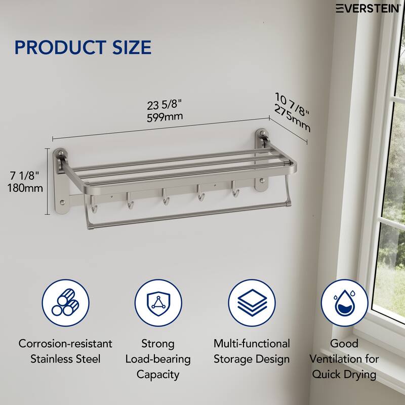 2-Tier Stainless Steel Bath Towel Rack with 5 Hooks