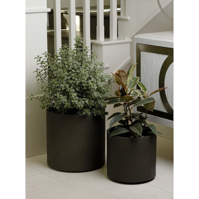 Indoor/Outdoor Large Nordic Minimalist Fiberstone Lightweight Round Cylinder Planter Pot -19,15,12inch Cement Finish