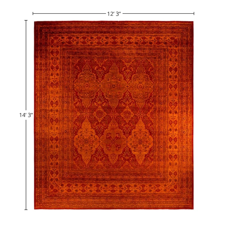 Overdyed, One-of-a-Kind Hand-Knotted Area Rug - Orange - 12' 3" x 14' 3"