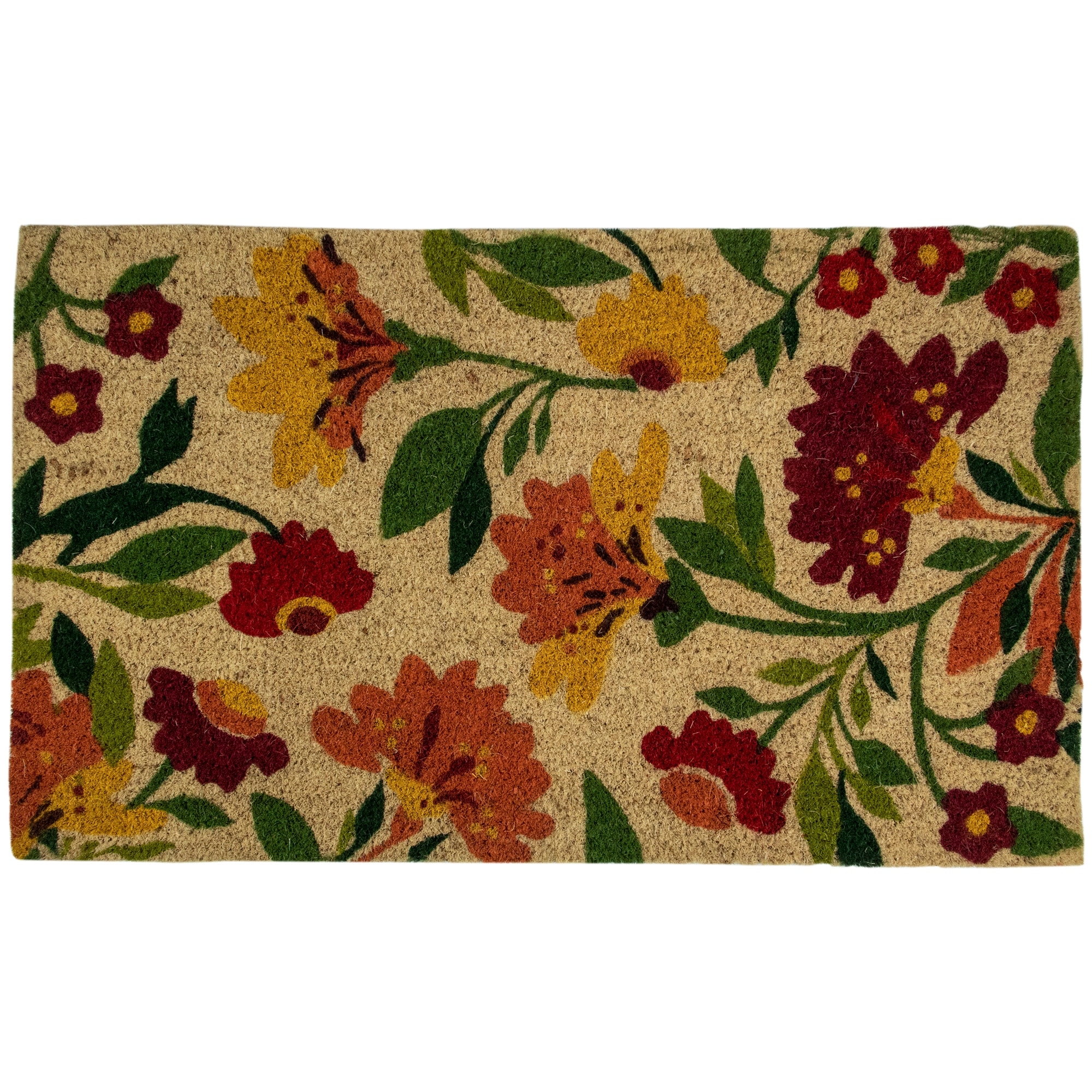Natural Coir Autumn Floral and Foliage Door Mat 18" x 30" - Red Orange Yellow