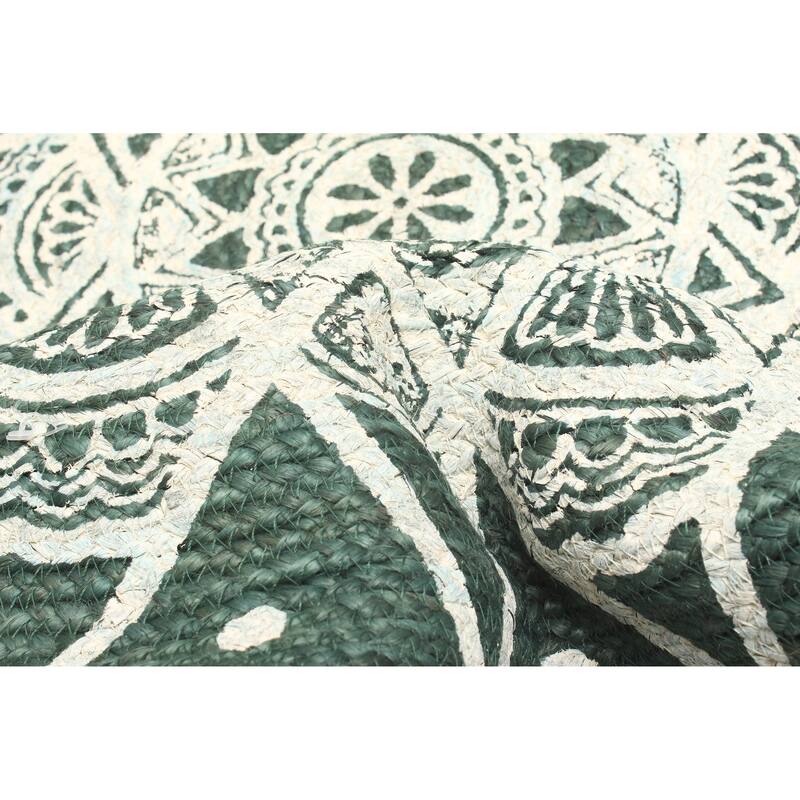 ECARPETGALLERY Braided Weave Palas Denizli Dark Green Jute Rug - 2'11 x 2'11