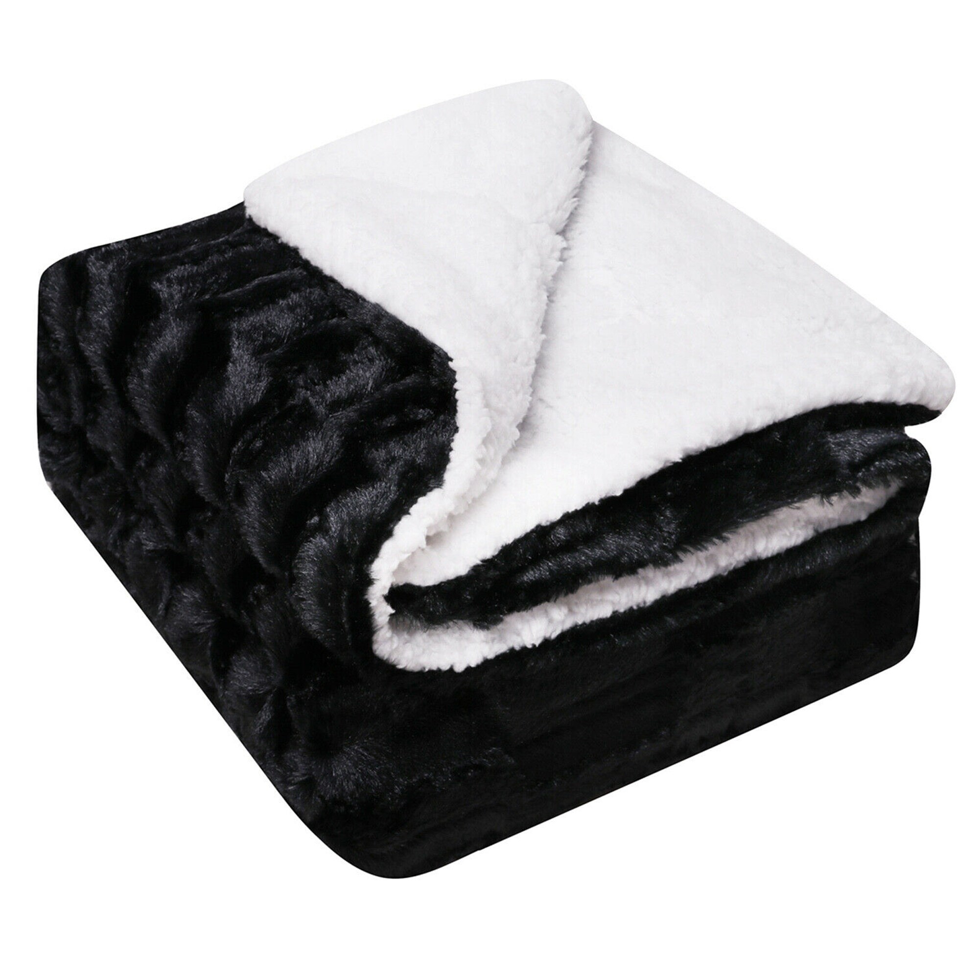 Faux Fur Reversible Fleece Blanket Black 50 x 60