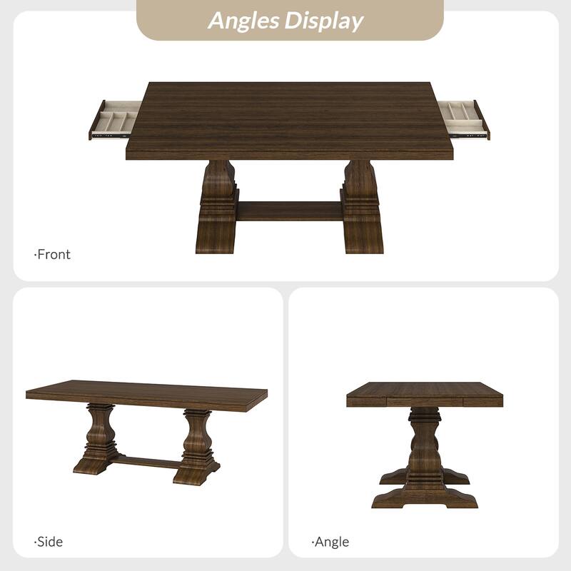 Pawel 86" Farmhouse Double Pedestal Dining Table with Two Built-in Divided Drawers by HULALA HOME