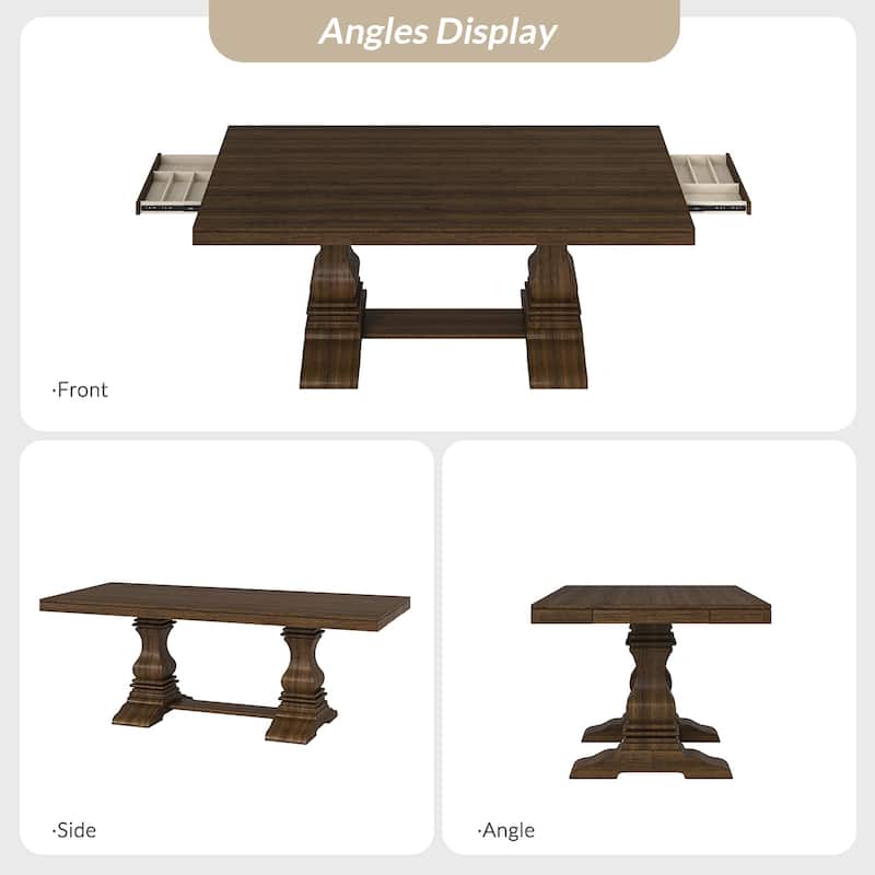 Pawel 86" Farmhouse Double Pedestal Dining Table with Two Built-in Divided Drawers by HULALA HOME