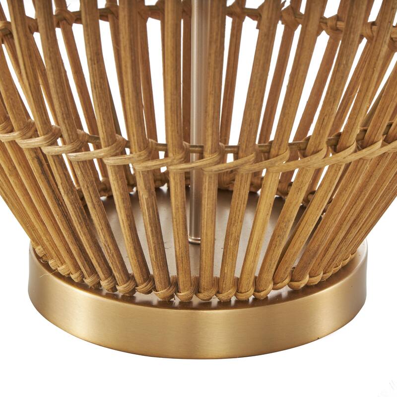 Rattan Handmade Woven Open Frame Room Table Lamp with Gold Accents - Brown - Roche River Decor