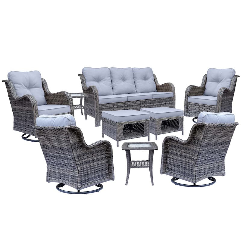 9-piece Wicker Outdoor Patio Furniture Sets with Swivel Rocker Chairs