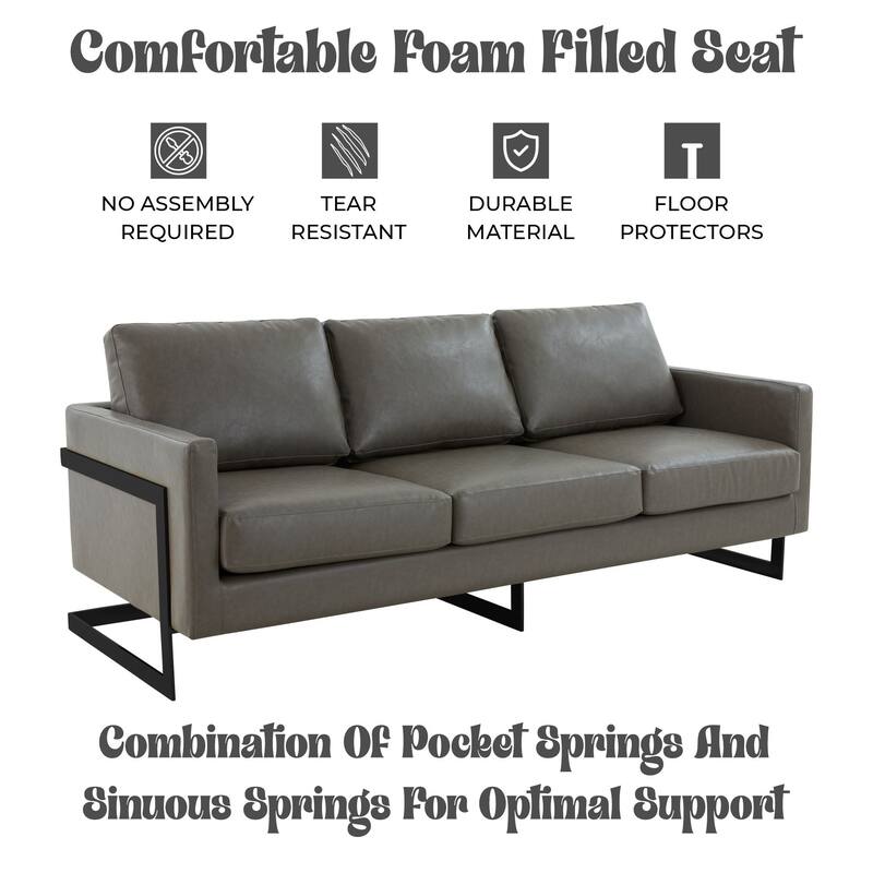 Lincoln Modern Minimalist Leather 3-Seater Sofa Couch w Removable Cushions in Stainless Steel Base for Living Room Bedroom