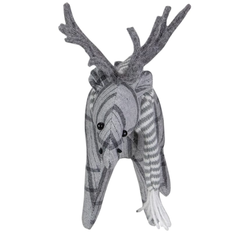 10-Inch Gray Checkered Moose Tabletop Christmas Decoration - 10"