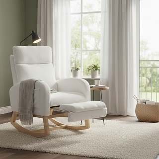 Classic Teddy Fabric Upholstered High Back Rocking Chair with A Storage ...