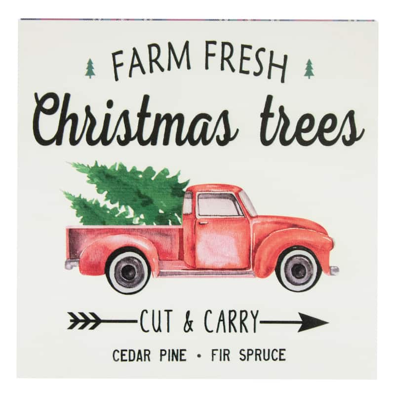 8" Farm Fresh Christmas Trees Wooden Wall Sign with Plaid Trim
